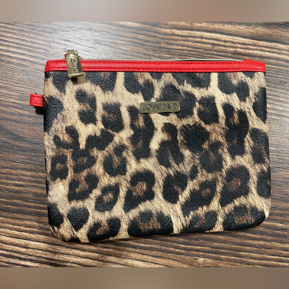 Joan & David Leopard Print‎ Cosmetic Bag with Red Trim